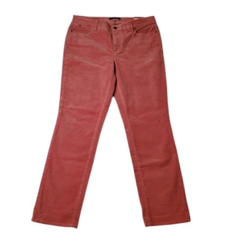 Talbots Womens Petite Stretch Corduroy Straight Leg Pants 8P Salmon Pink Jeans